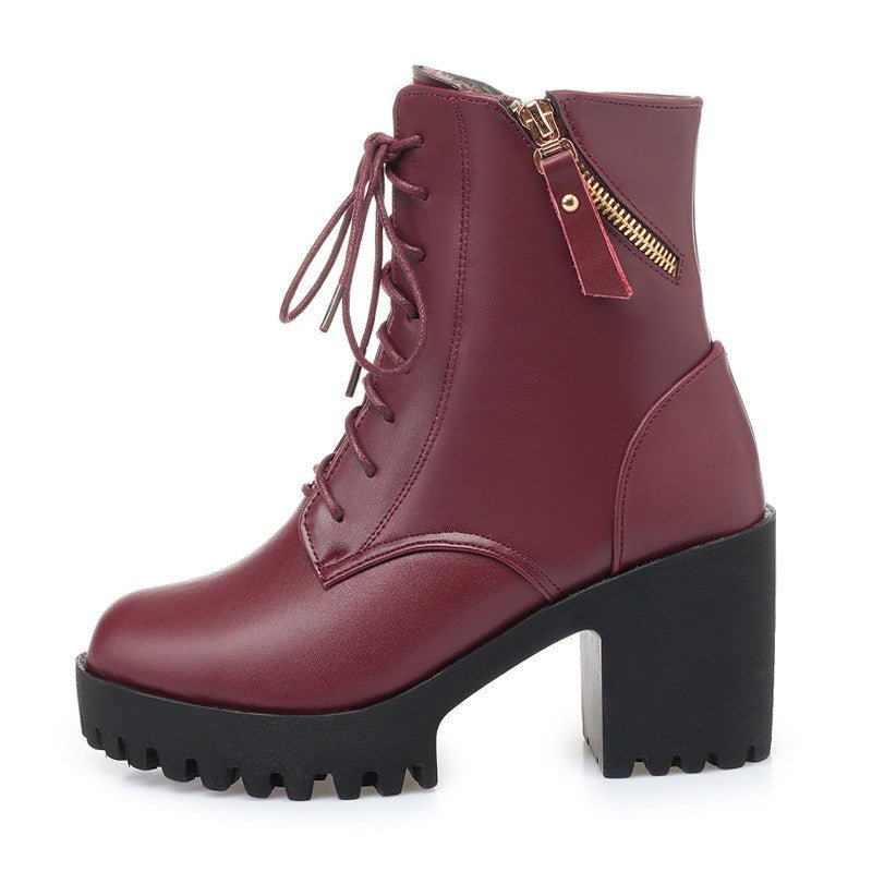 Faux Leather Chunky Heel Ankle Boots | Lug Sole | Warm Lined | Winter-Ready Style