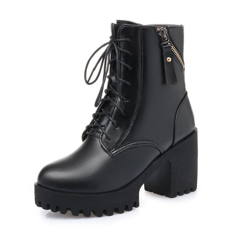 Faux Leather Chunky Heel Ankle Boots | Lug Sole | Warm Lined | Winter-Ready Style