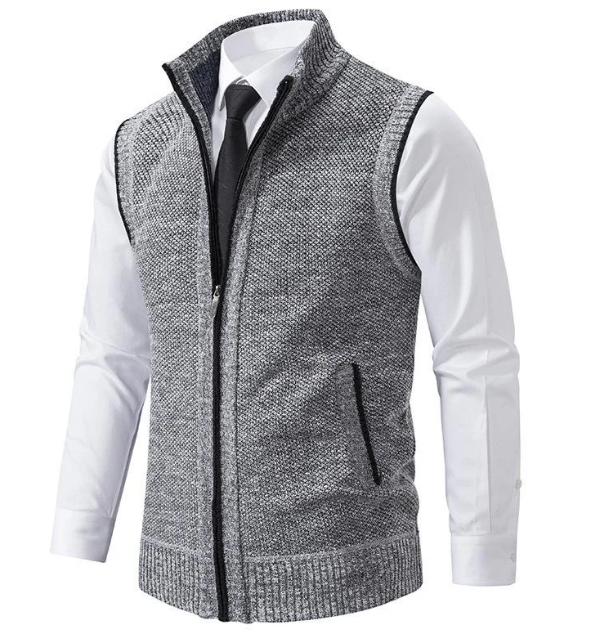 Men’s Tweed Knit Vest | Sleeveless Zip-Up Gilet | Business Casual Layer