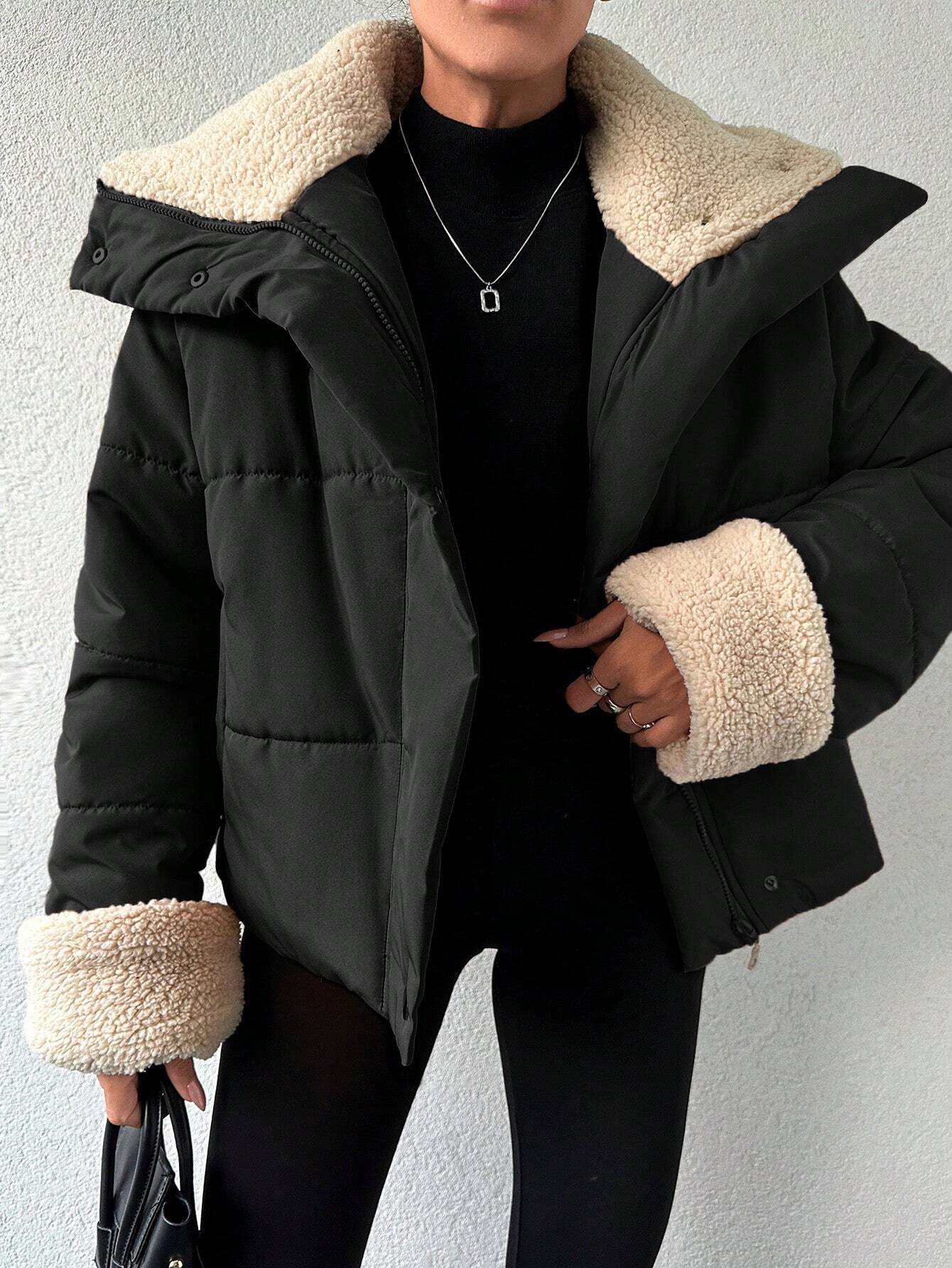 Insulated Puffer Jacket | Faux Shearling Trim | Windproof Polyester Shell | Casual Winter Wear