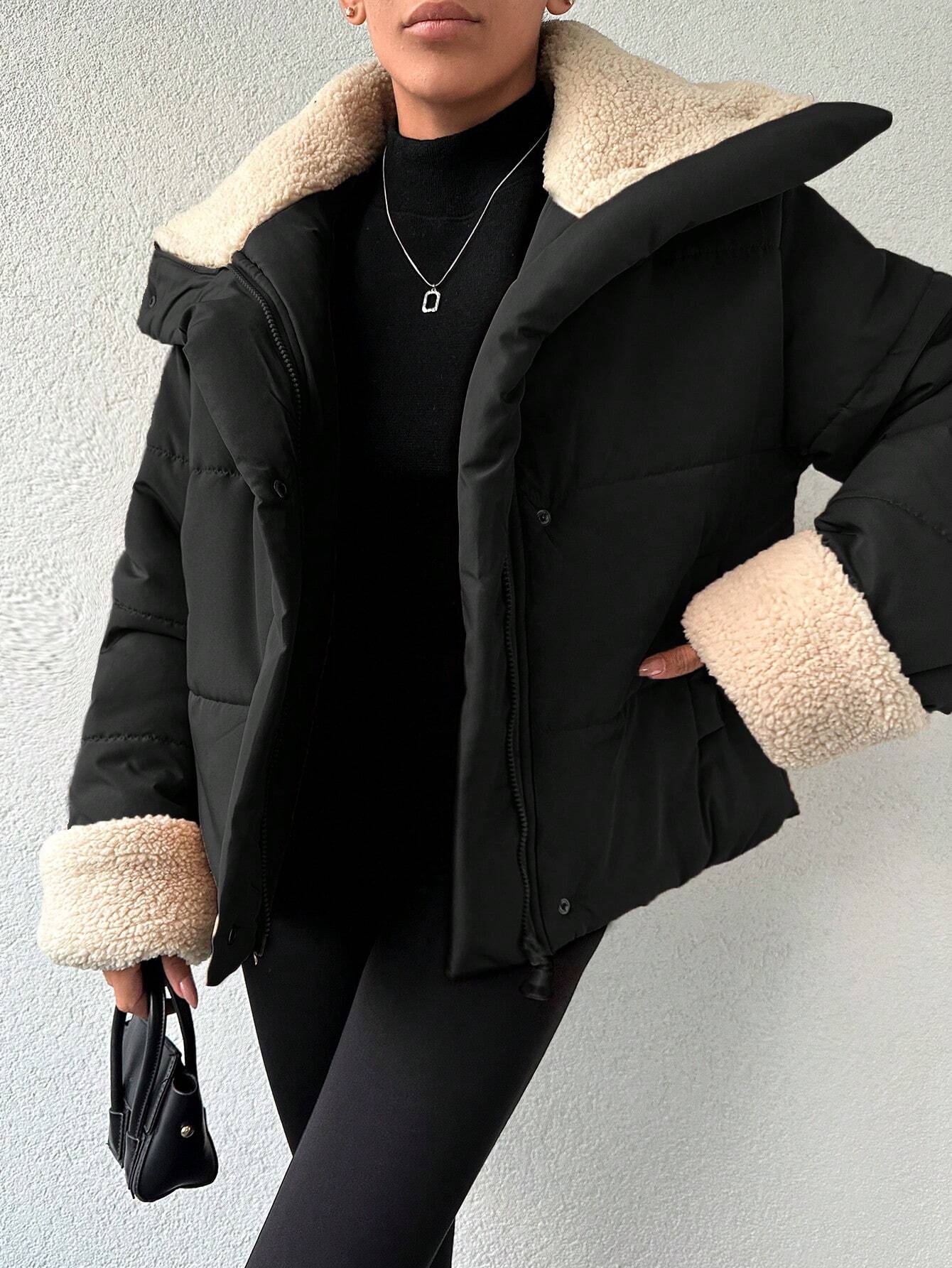 Insulated Puffer Jacket | Faux Shearling Trim | Windproof Polyester Shell | Casual Winter Wear