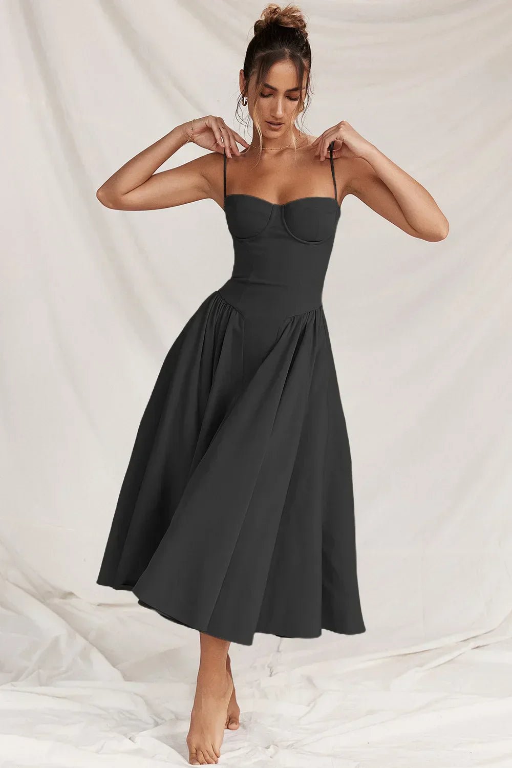 Bustier Midi Dress | Fit-and-Flare Silhouette | Soft Cotton Blend