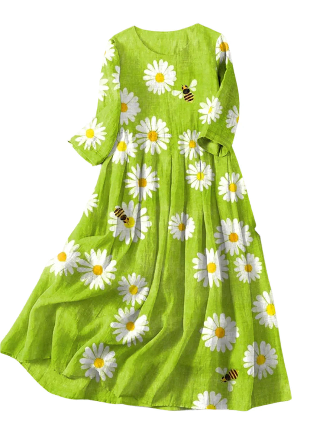 Floral Print Linen Dress | Daisy & Bee Pattern | Long Sleeve Casual Fit
