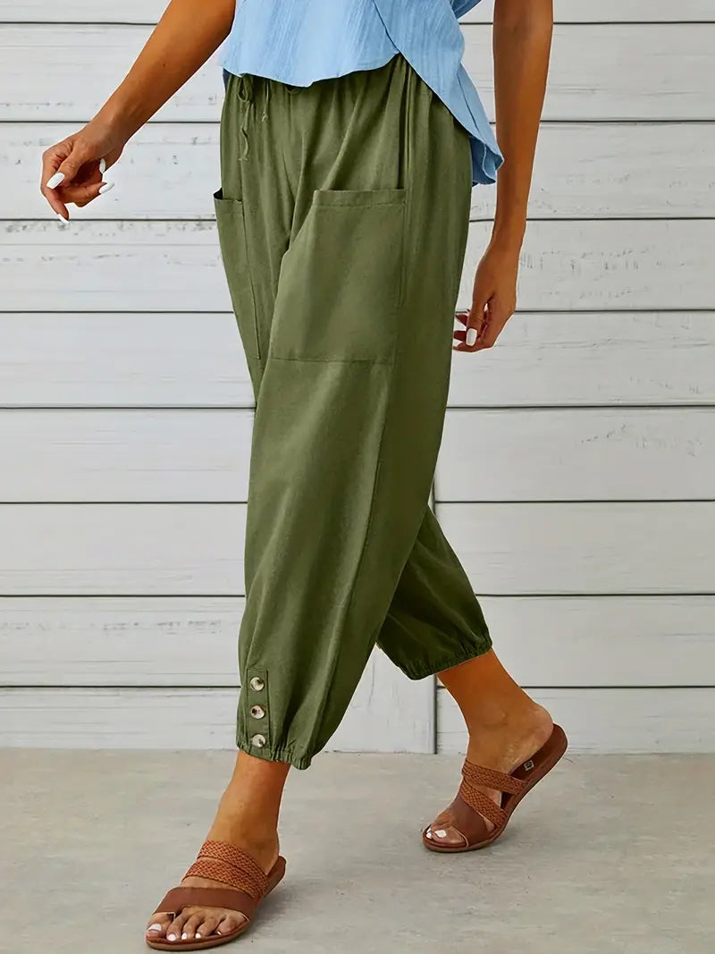 Women's Cropped Jogger Pants | Lightweight Elastic Waist | Casual Summer Lounge Pants