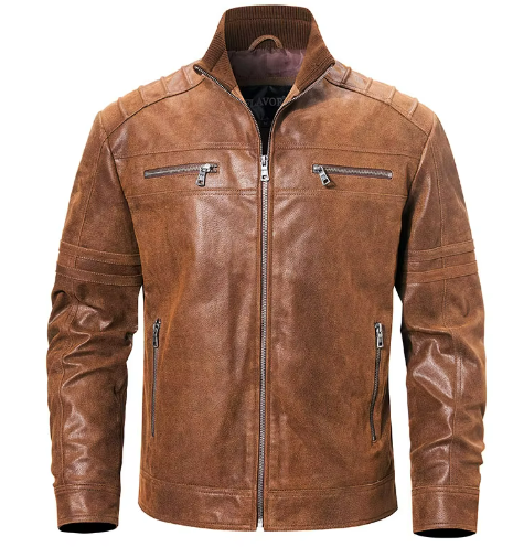 Men's Faux Leather Moto Jacket | Zip Pockets | Lightweight Fall Outerwear