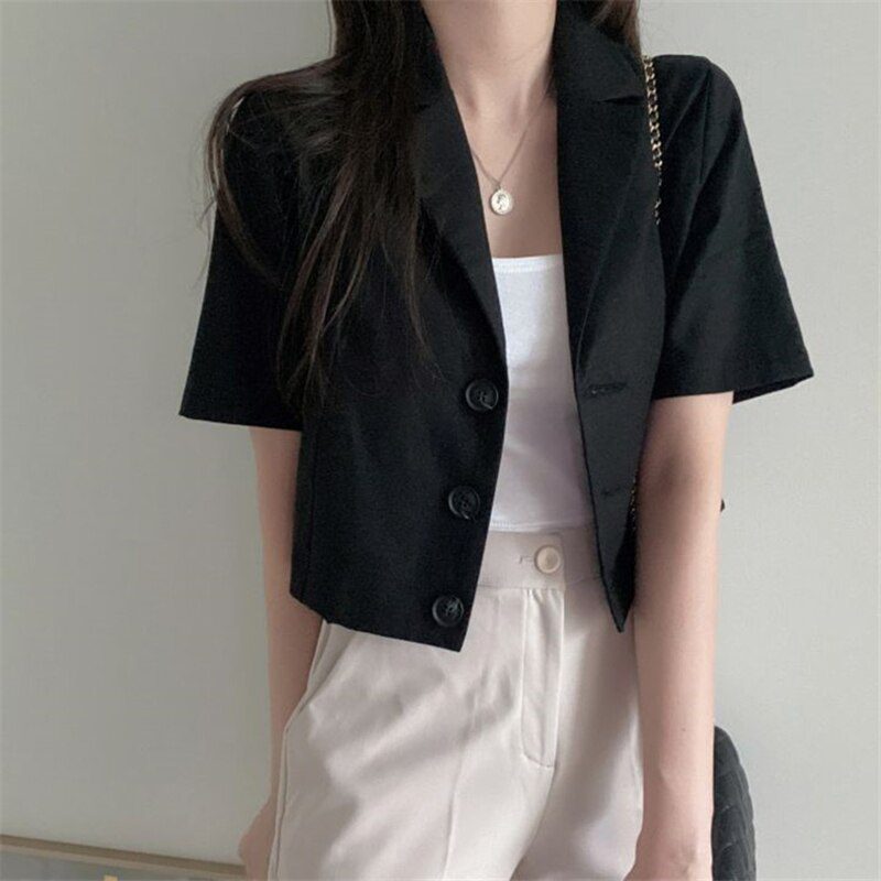 Cropped Blazer with Short Sleeves | Lightweight Linen Blend | Summer Chic | Casual Layering
