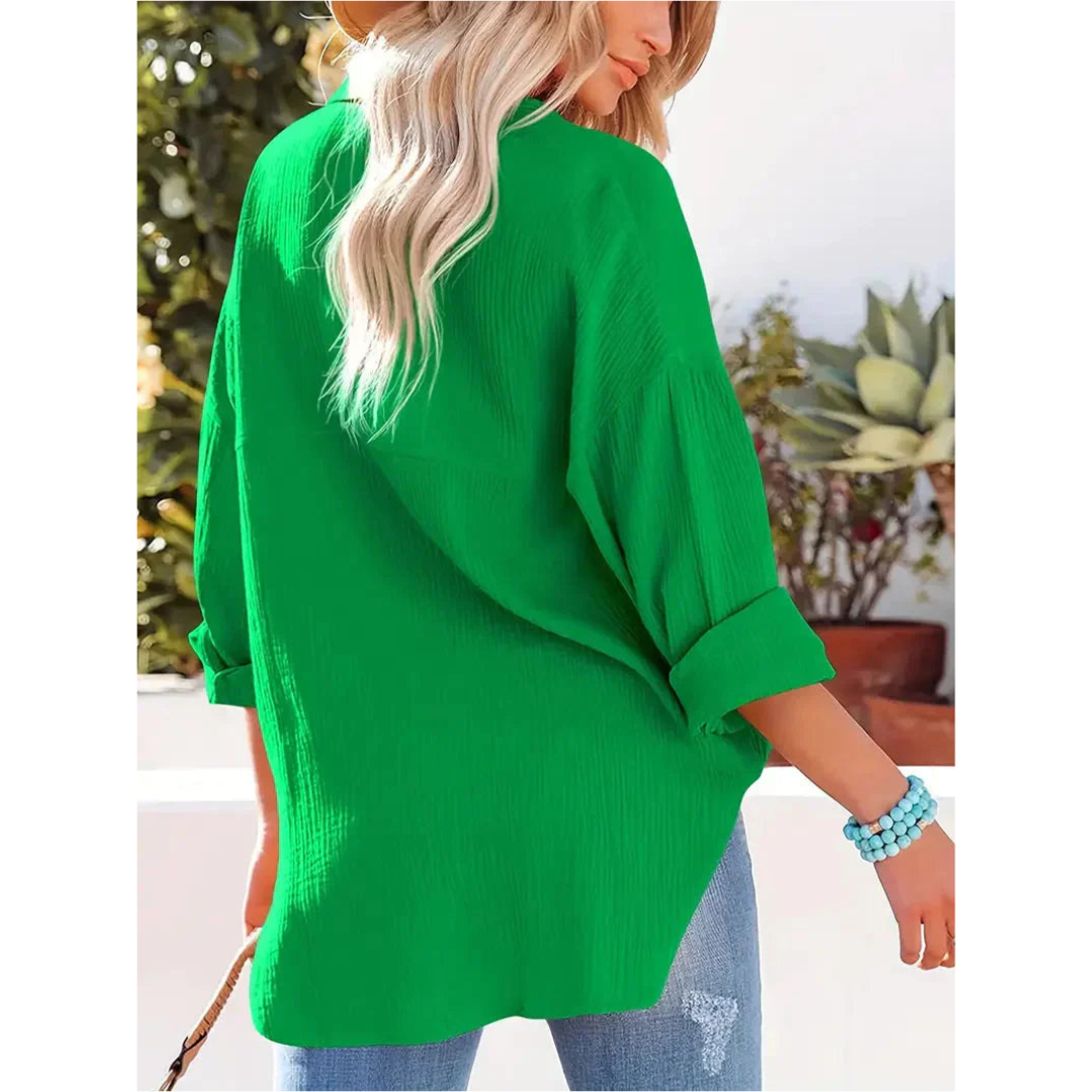 Textured Button-Up Shirt | Relaxed Fit with Chest Pocket | Lightweight Casual Blouse