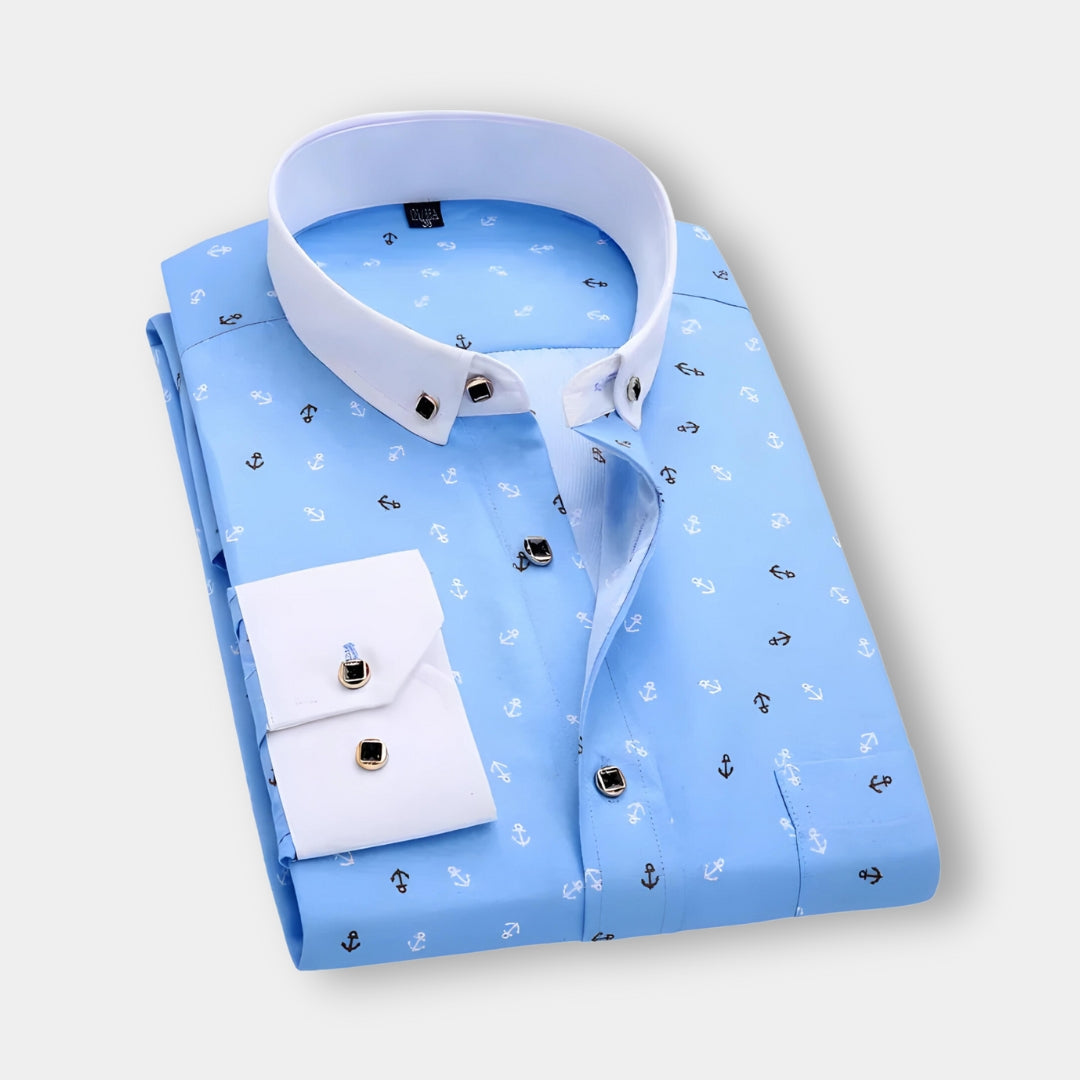 Men’s Slim Fit Printed Dress Shirt | Contrast Collar | Polished Workwear Staple