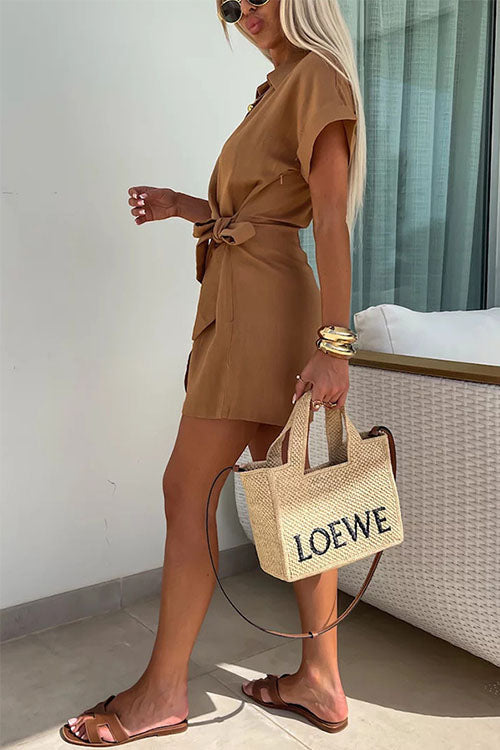 Linen-Blend Wrap Romper | Collared Short Sleeve | Tie-Waist Summer One-Piece