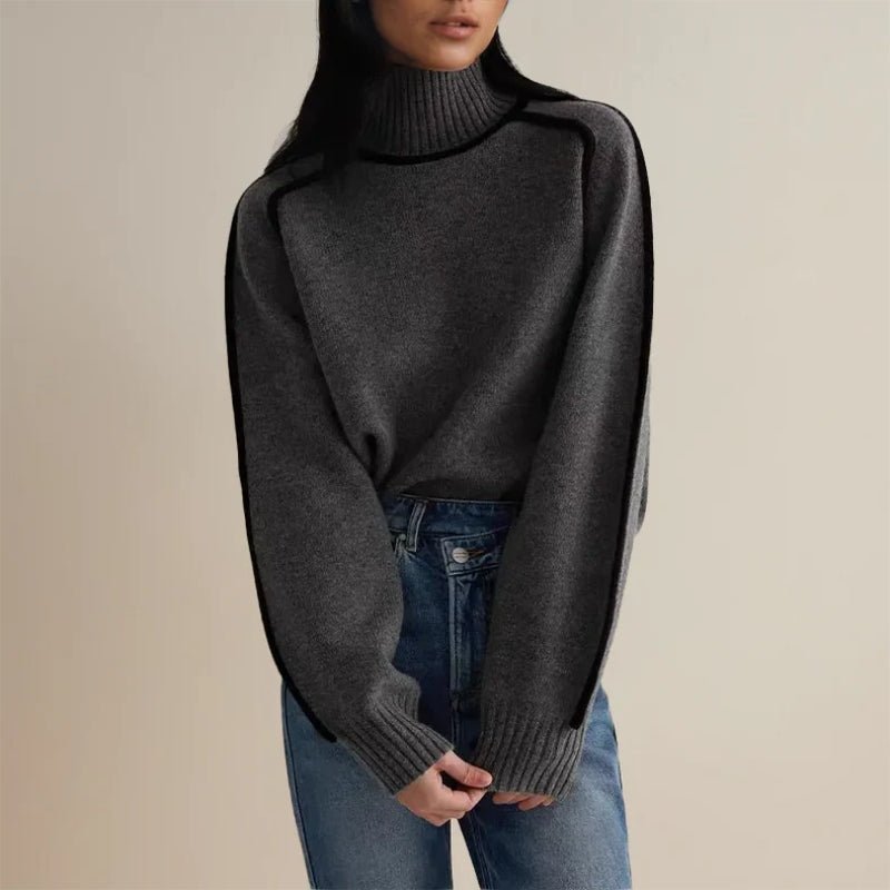 Turtleneck Wool Blend Sweater | Contrast Trim | Relaxed Fit