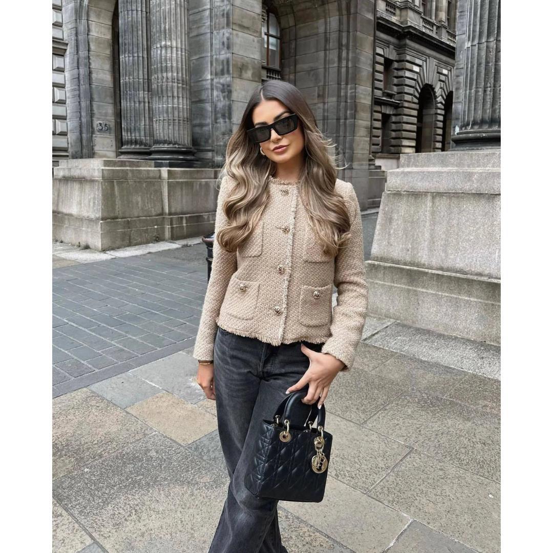 Textured Button-Front Tweed Jacket | Boxy Fit | Elegant Everyday Layer