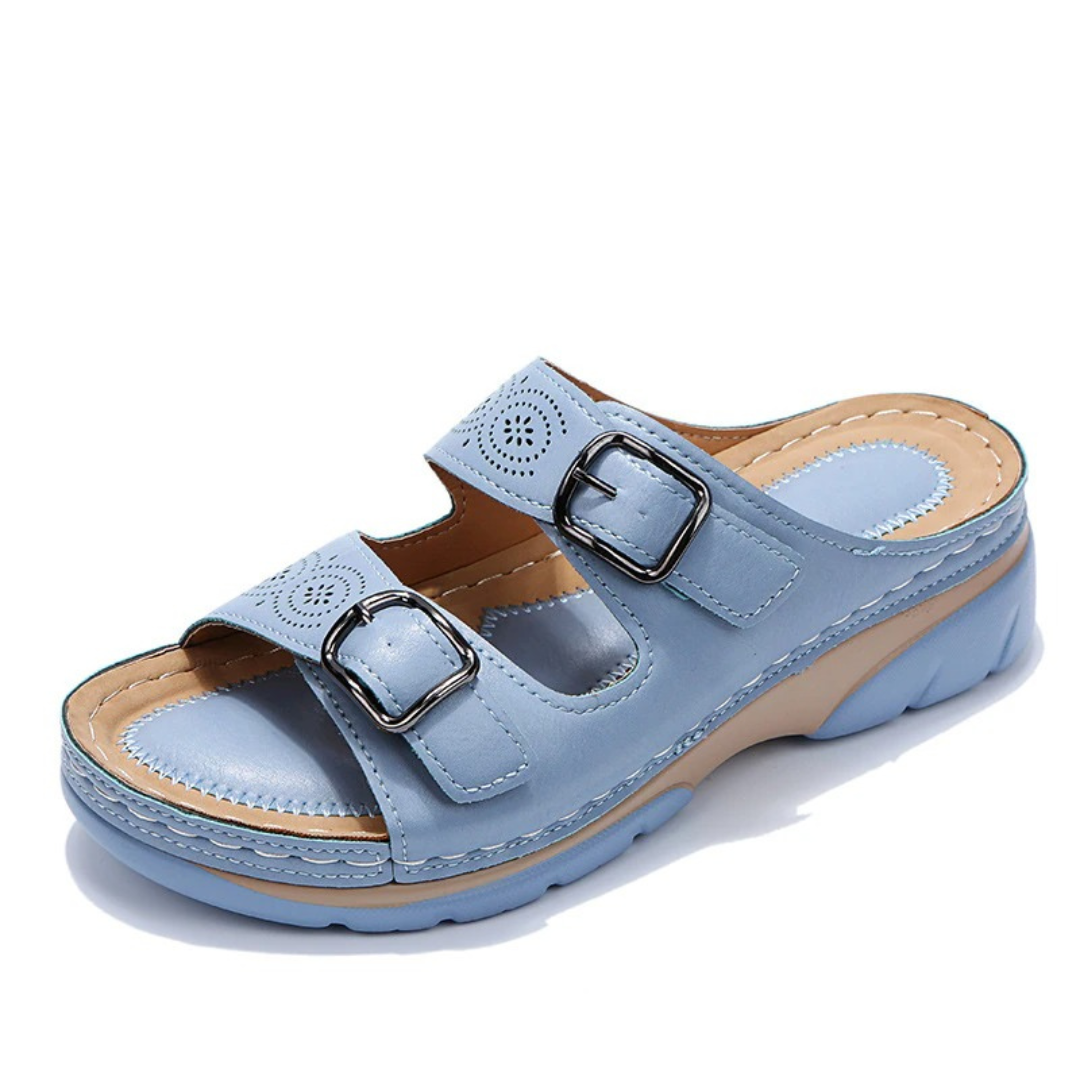 Orthotic Buckle Slide Sandals | Cutout Leather-Look Comfort Slip-Ons | Casual Summer Footwear Canada