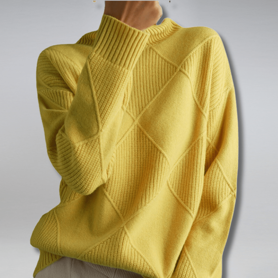 Diamond Knit Sweater | Ribbed Mock Neck & Oversized Drop Shoulder Fit