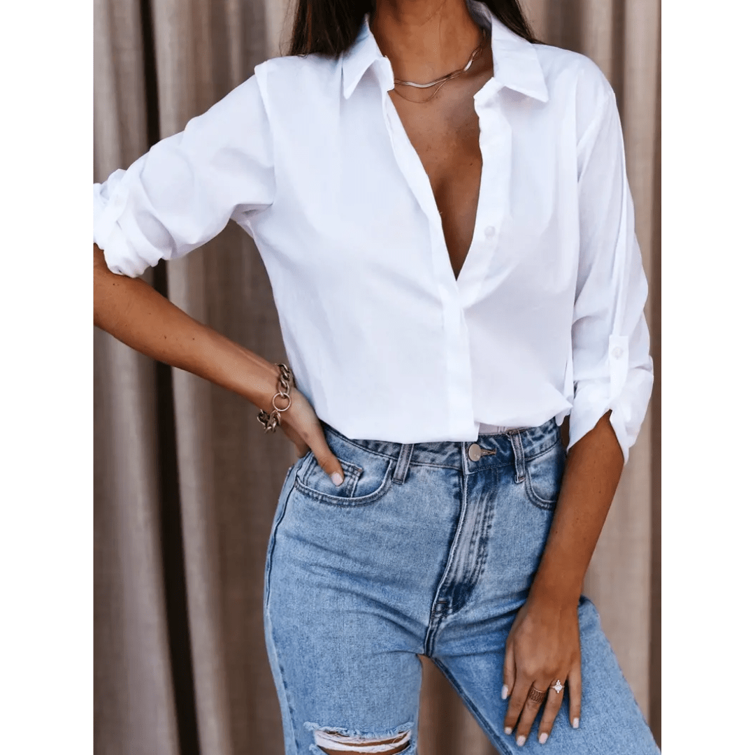 Longline Button-Up Shirt | Roll-Tab Sleeves | Classic Collar