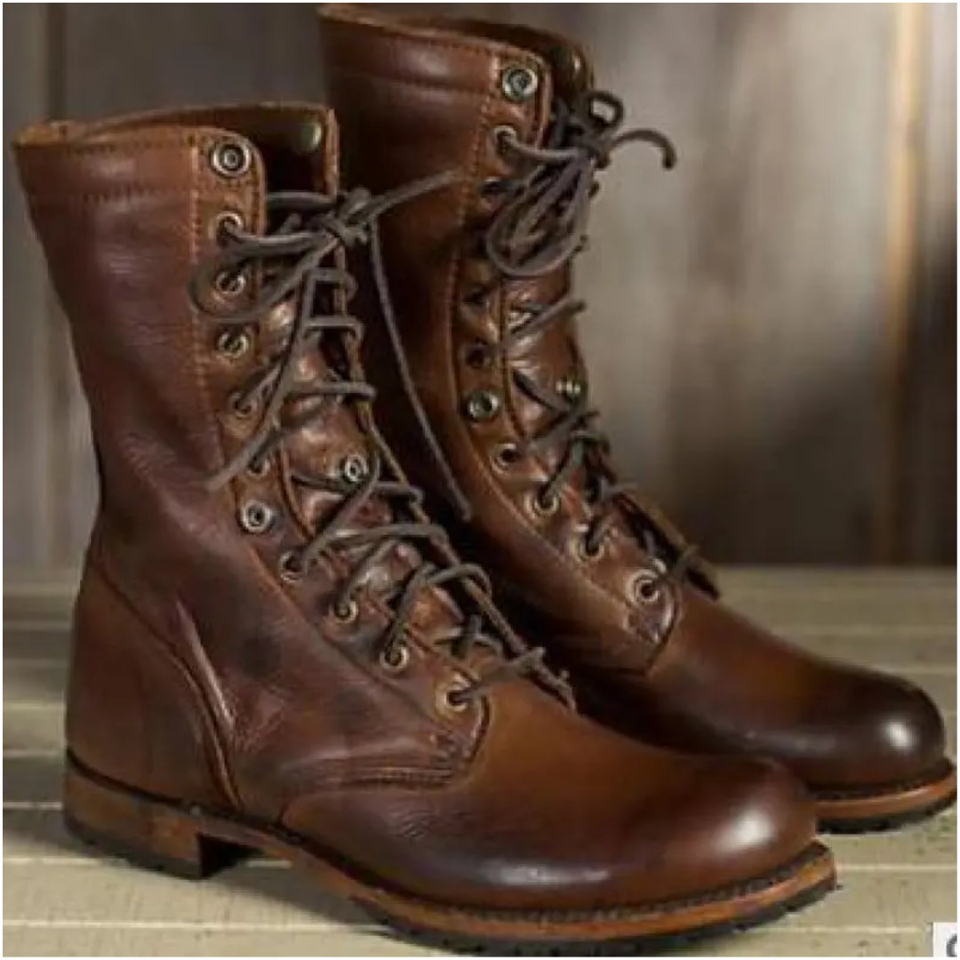 Lace-Up Combat Boots | Fold-Over Lined Collar | Rugged Cold Weather Footwear