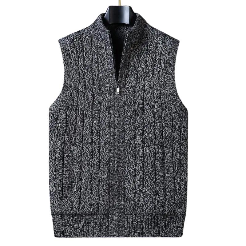 Men’s Cable Knit Sweater Vest | Full-Zip Front | Soft Wool Blend Layer
