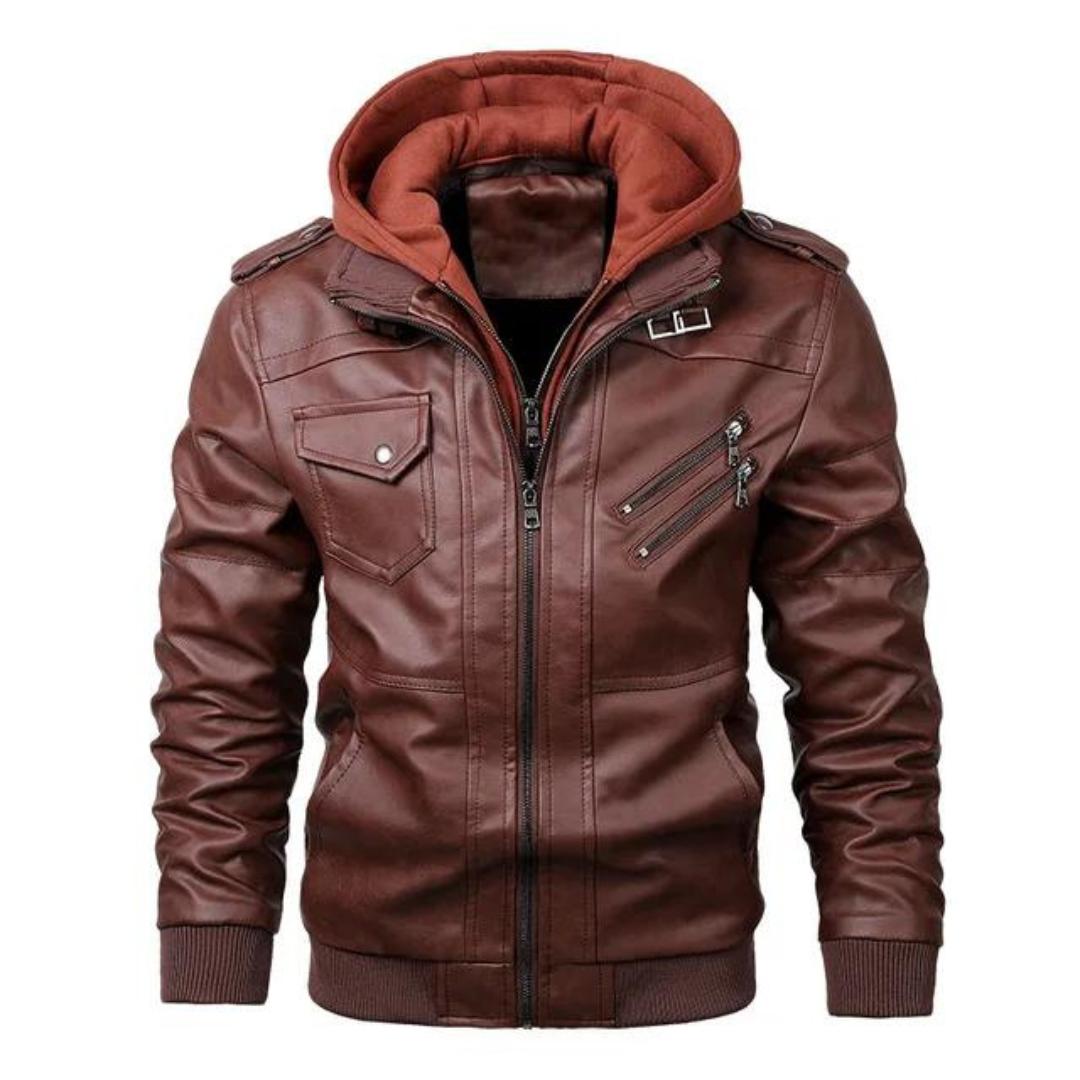 Men’s Faux Leather Moto Jacket | Fleece Hoodie Insert | Quilted Lining Outerwear
