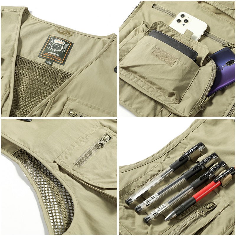 Men's Multi-Pocket Utility Vest | Outdoor Fishing & Hiking Gear | Lightweight Design