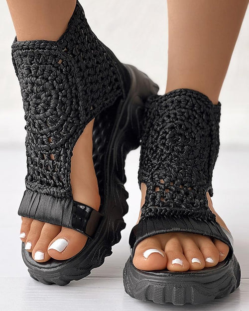 Crochet Platform Sandals | Open-Toe Design with Knit Upper | Boho-Inspired Summer Footwear
