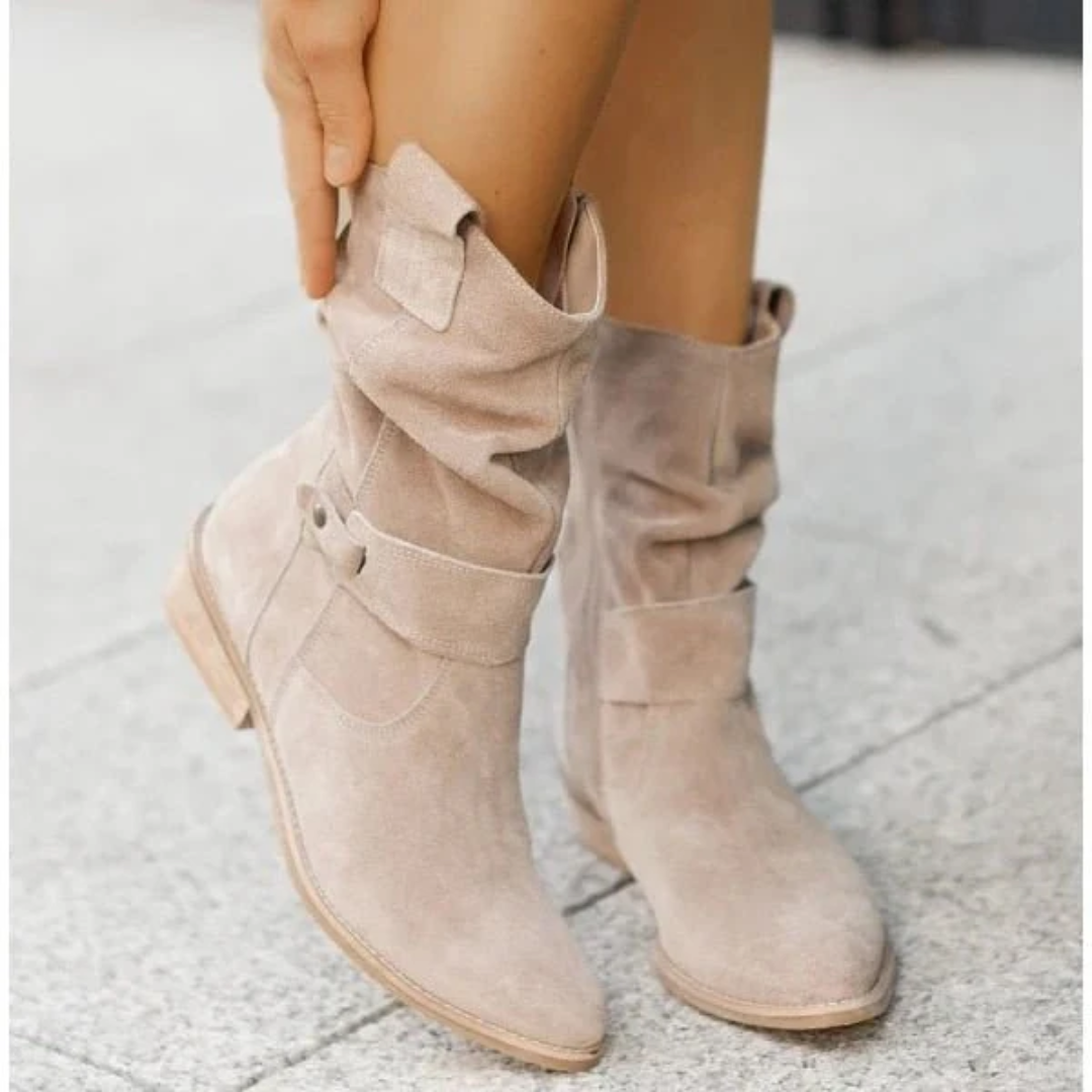 Mid-Calf Slouch Boots | Microsuede | Low Block Heel Zip-Up