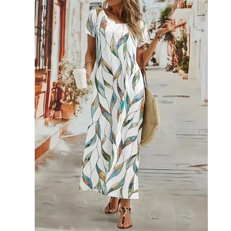 Printed A-Line Midi Dress | Short Sleeve | Lightweight Summer Style
