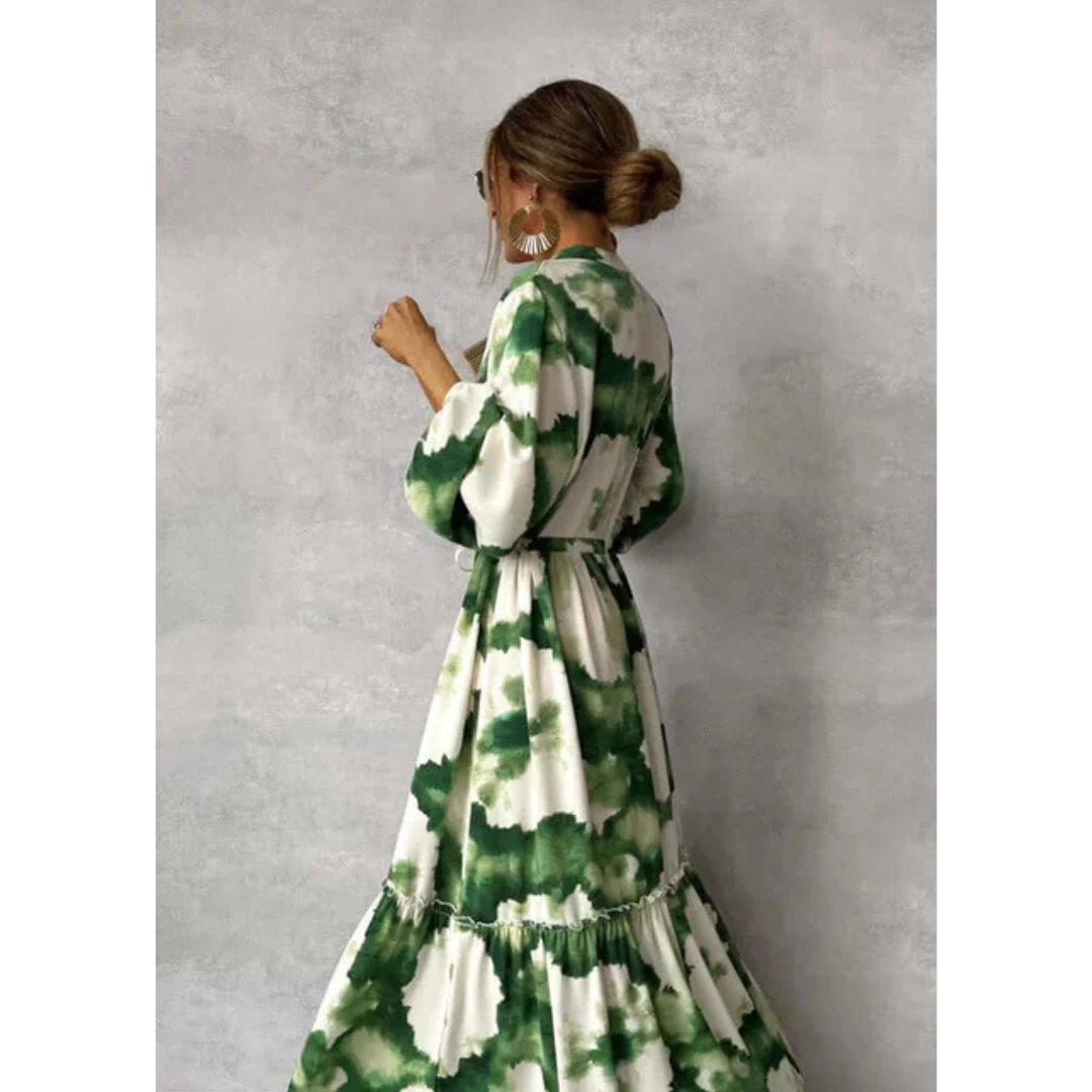 Tie-Dye Tiered Maxi Dress | Long Sleeve & Self-Tie Waist | Lightweight Boho Silhouette