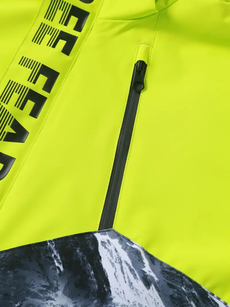 Men's High-Visibility Waterproof Jacket | Bold Graphic Design | Windproof & Lightweight | Outdoor Adventure