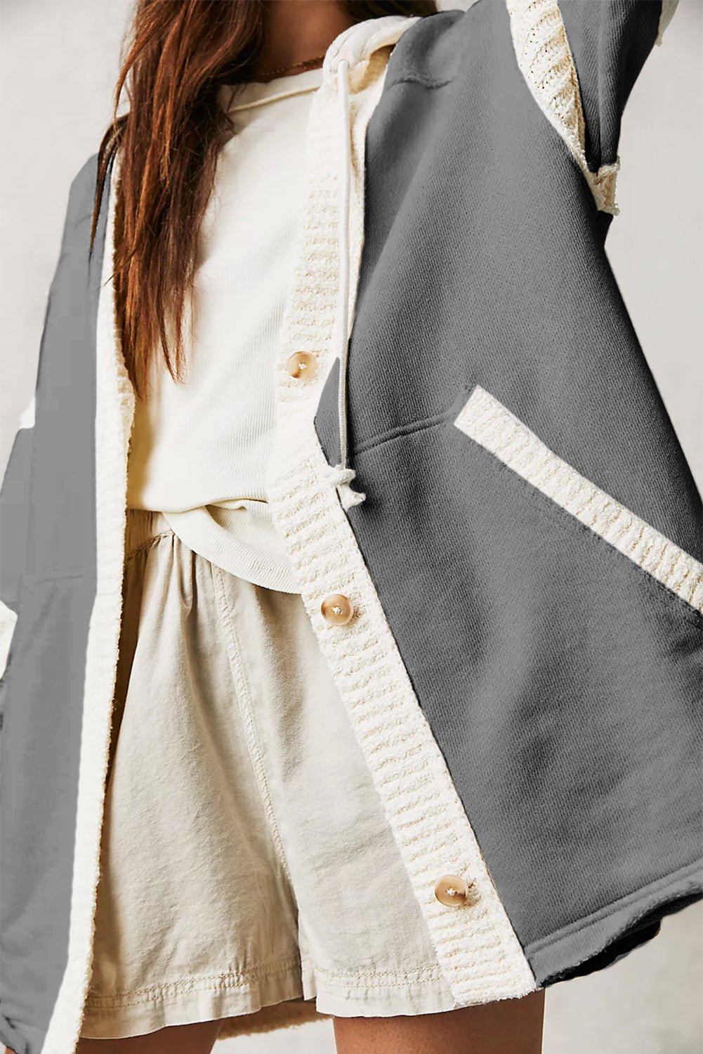 Colour-Block Hoodie Cardigan | Soft Knit | Button-Up Design | Casual Layer