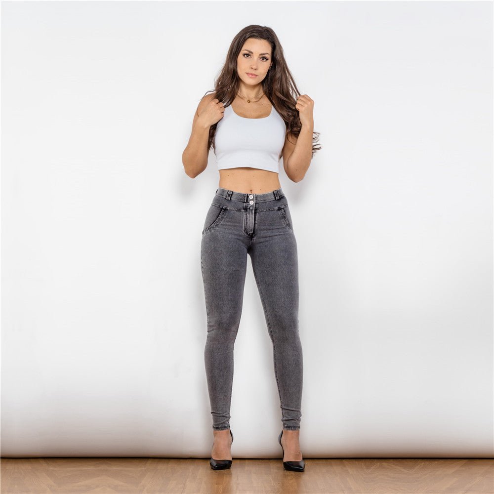High-Waisted Skinny Jeans | Stretch Denim | Washed Grey | Figure-Flattering Fit