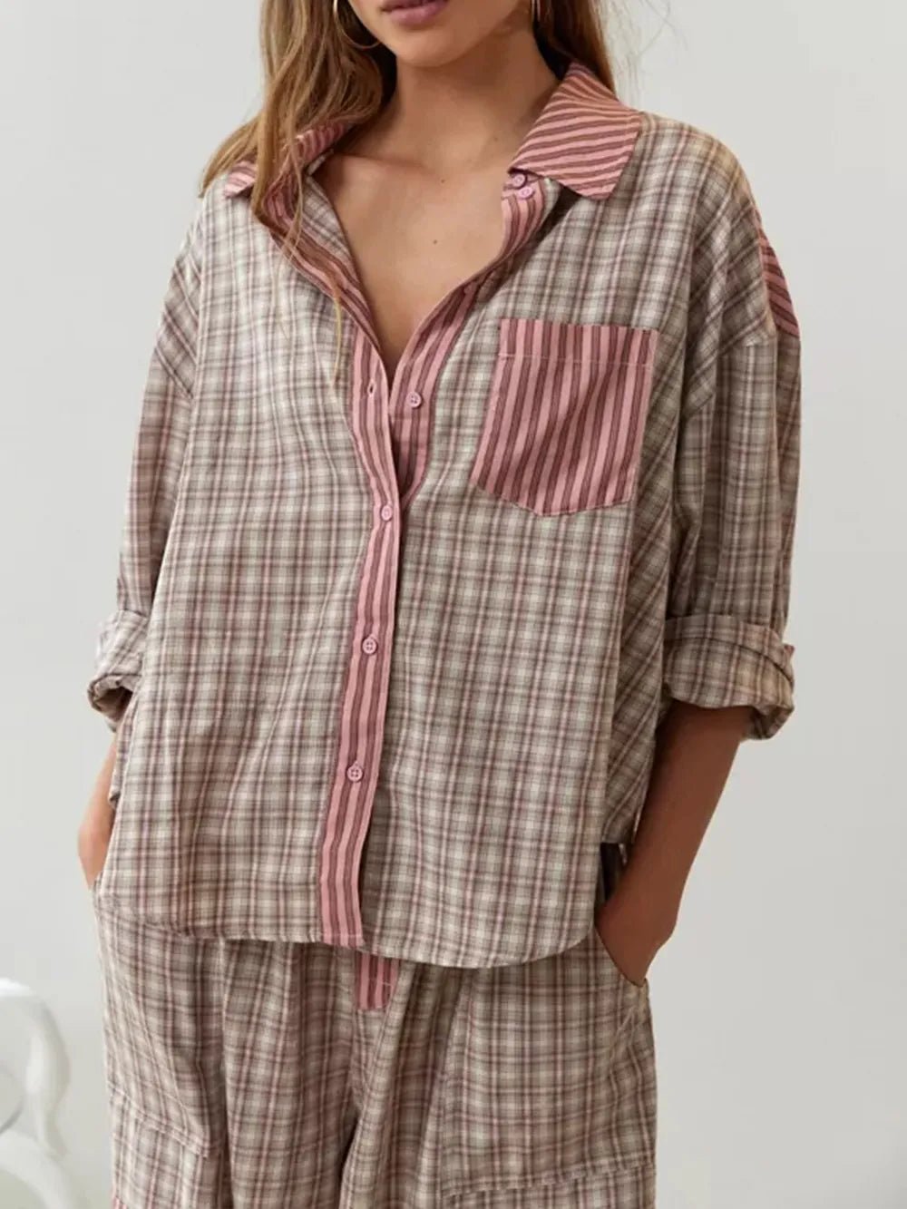 Striped Patchwork Pyjama Set | Soft Cotton Blend with Relaxed Fit