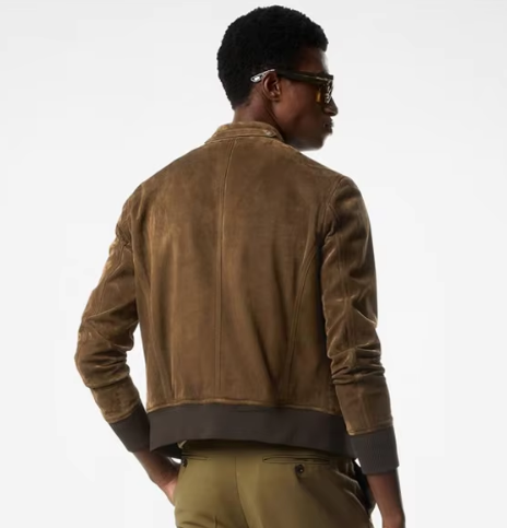 Suede Bomber Jacket | Ribbed Trim & Dual-Button Chest Pockets