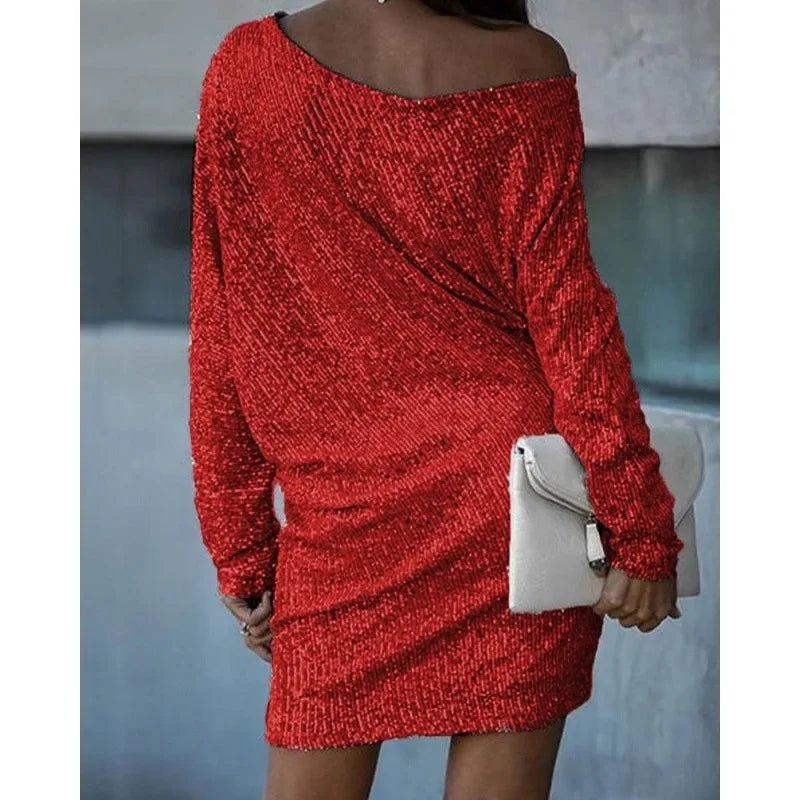 Off-Shoulder Sequin Mini Dress | Elegant Sparkle | Party-Ready Fit