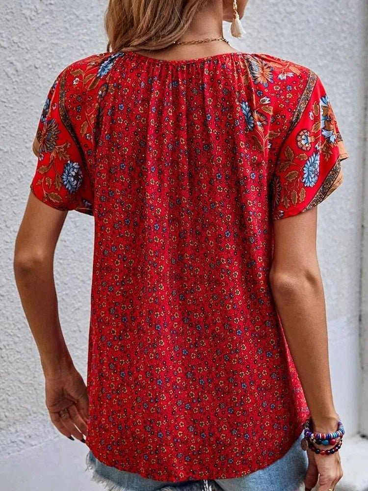 Boho Floral Tassel Blouse | Lightweight Fabric | Relaxed Fit
