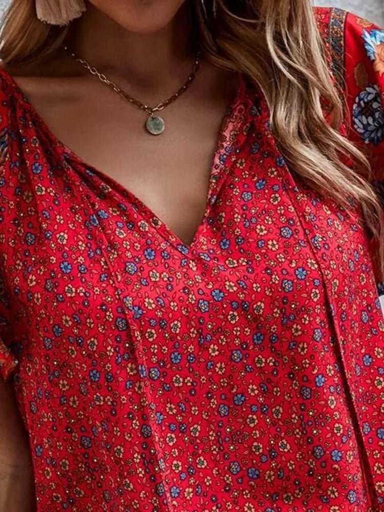 Boho Floral Tassel Blouse | Lightweight Fabric | Relaxed Fit