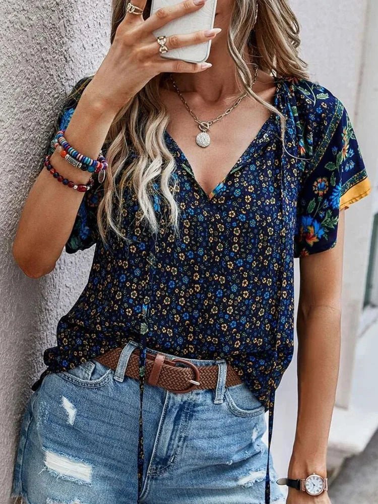 Boho Floral Tassel Blouse | Lightweight Fabric | Relaxed Fit