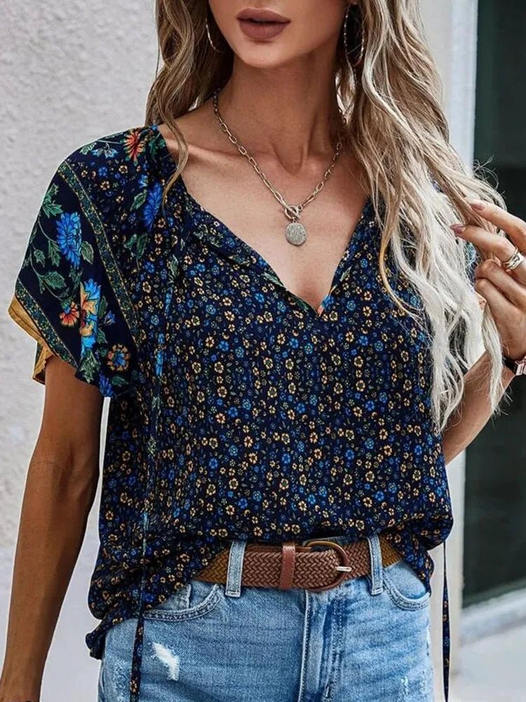 Boho Floral Tassel Blouse | Lightweight Fabric | Relaxed Fit