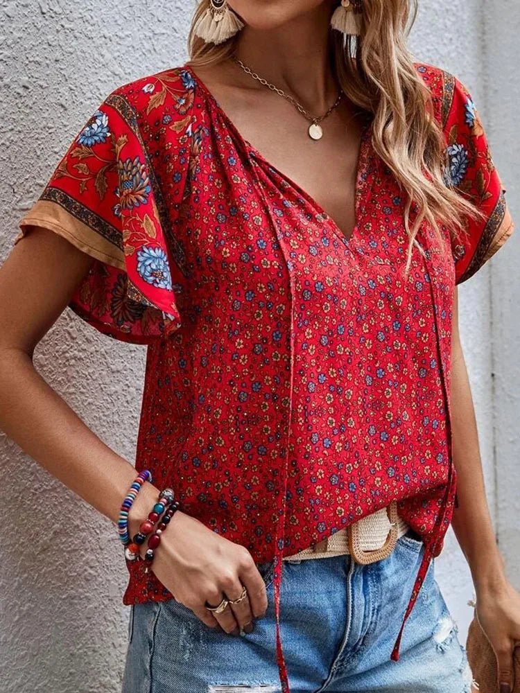 Boho Floral Tassel Blouse | Lightweight Fabric | Relaxed Fit
