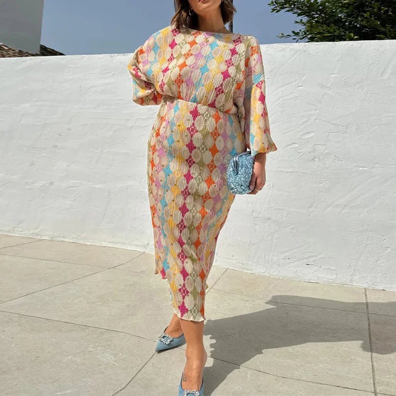 Checkered Midi Dress | Vibrant Print | Lightweight Fabric | Effortless Elegance