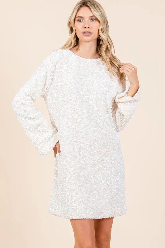 Sequin Long-Sleeve Mini Dress | Sparkling Finish | Festive Party Look