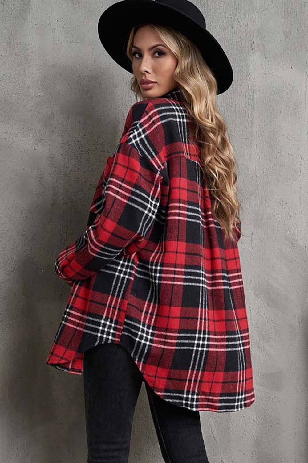 Plaid Button-Down Shacket | Versatile Layering Piece | Polyester Blend | Casual Outerwear