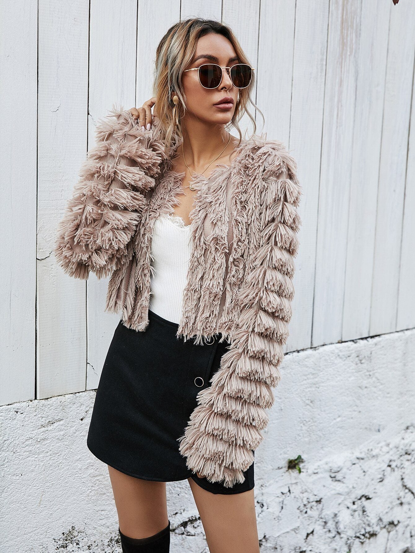 Faux Fur Cropped Jacket | Plush Textured Design | Winter Glam | Evening Wear