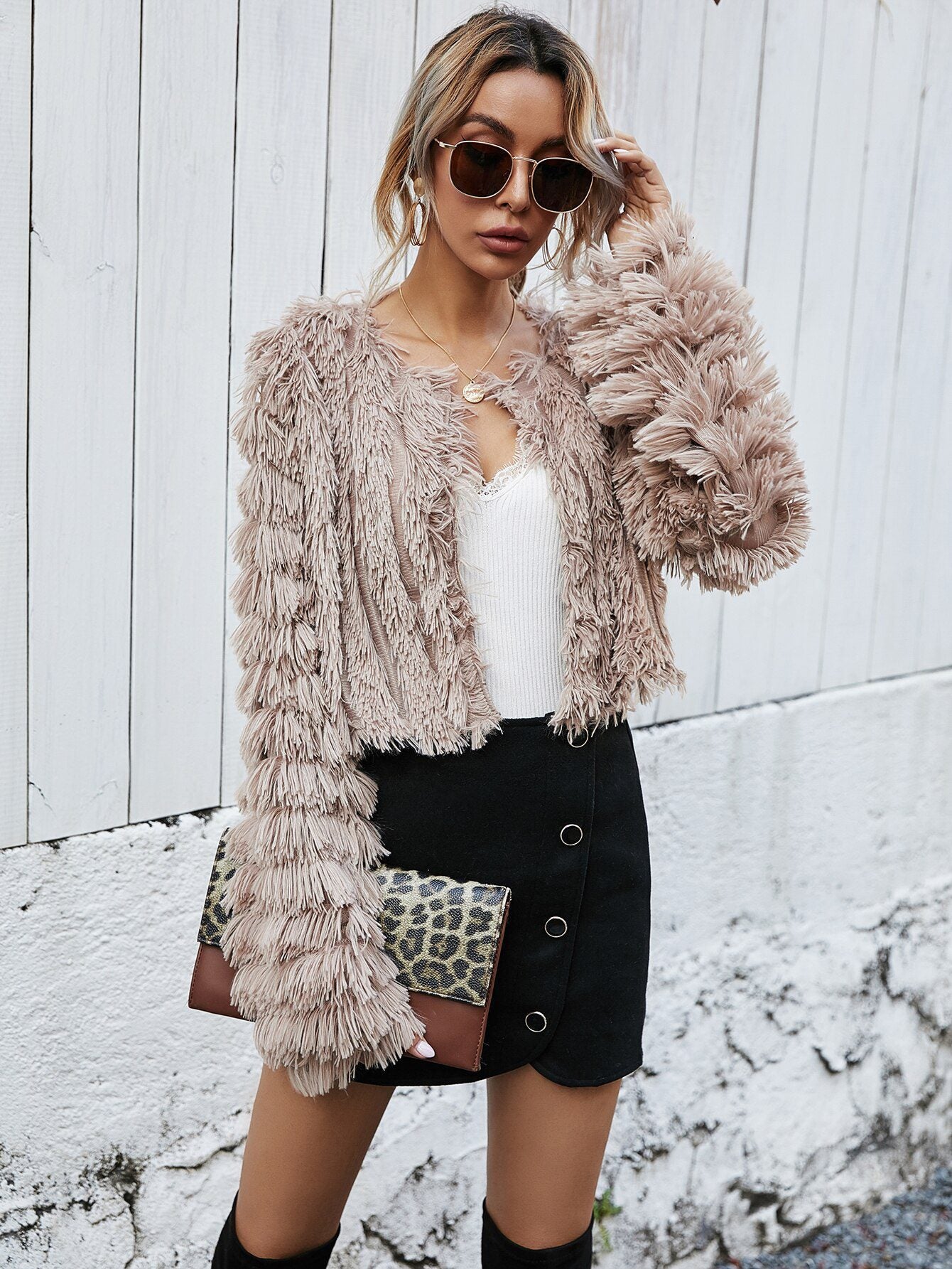 Faux Fur Cropped Jacket | Plush Textured Design | Winter Glam | Evening Wear