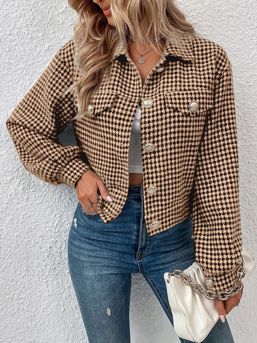 Houndstooth Button-Down Shacket | Trendy Oversized Fit | Soft Polyester Blend | Casual Layering