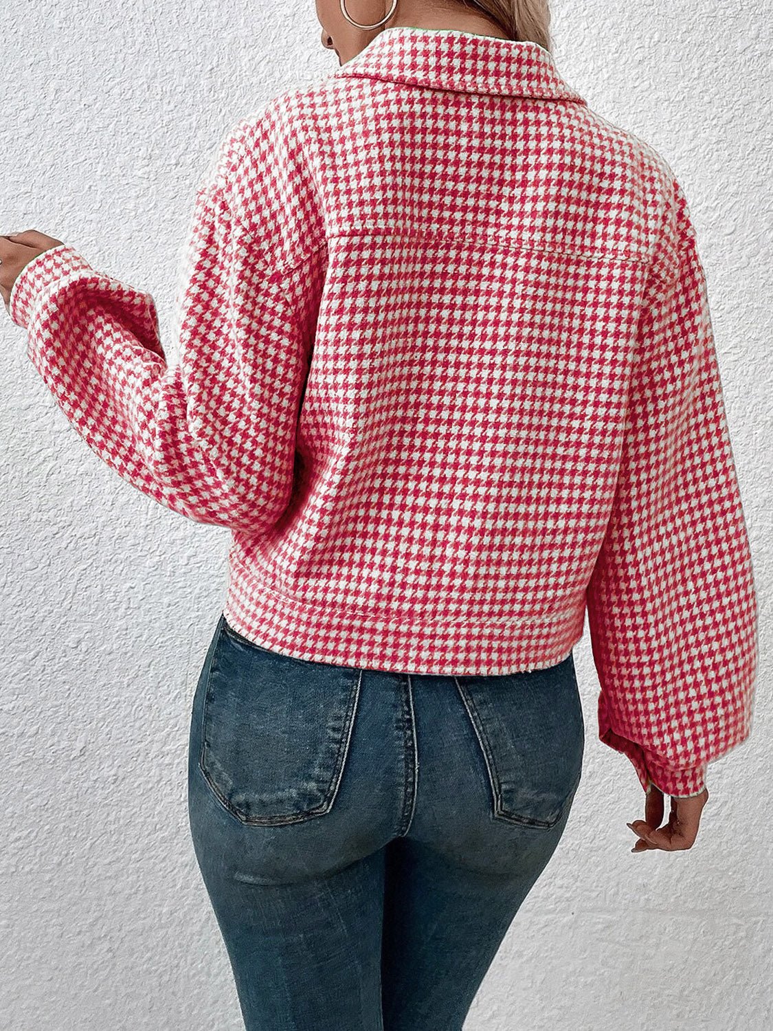 Houndstooth Button-Down Shacket | Trendy Oversized Fit | Soft Polyester Blend | Casual Layering