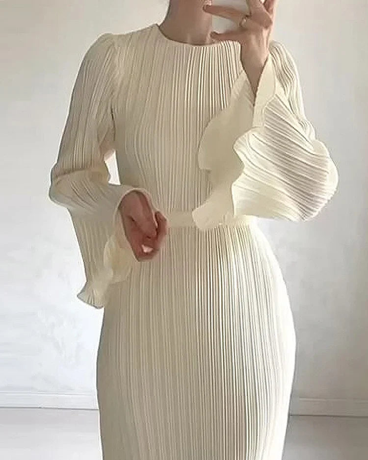 Pleated Maxi Dress | Fluted Sleeve Detail | Elegant Formalwear