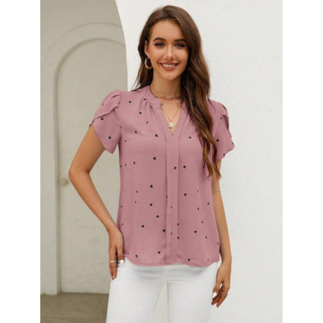 Lightweight Heart Print Blouse | Short Sleeve Summer Top | Casual Cute Outfit Canada