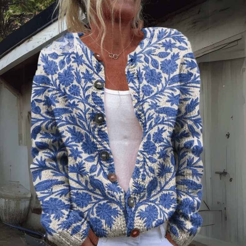 Floral Knit Cardigan | Button-Front Cotton Blend | Lightweight Spring Layer