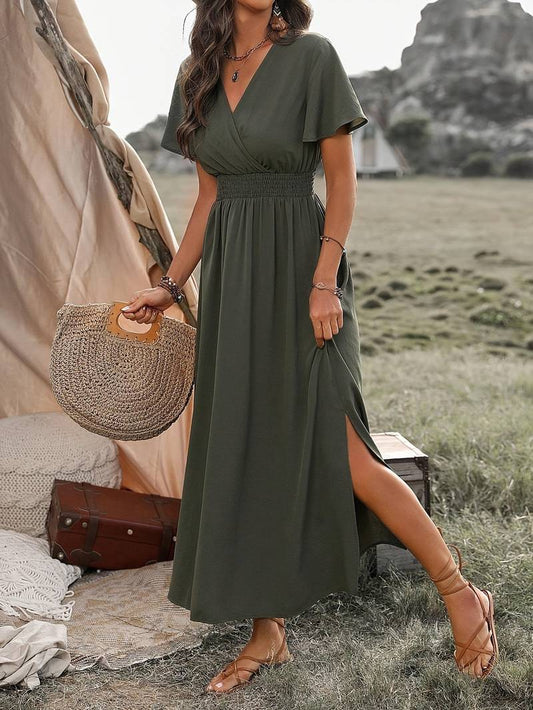 Short-Sleeve Maxi Dress | Flattering Wrap Design | Lightweight Fabric | Perfect for Day-to-Night Style
