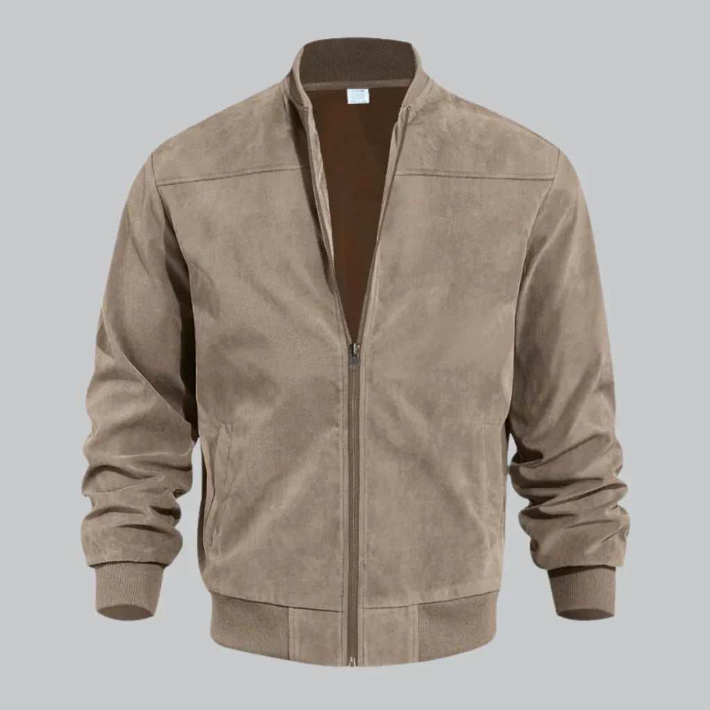 Men’s Faux Suede Bomber Jacket | Zip-Up Front | Lightweight Modern Fit