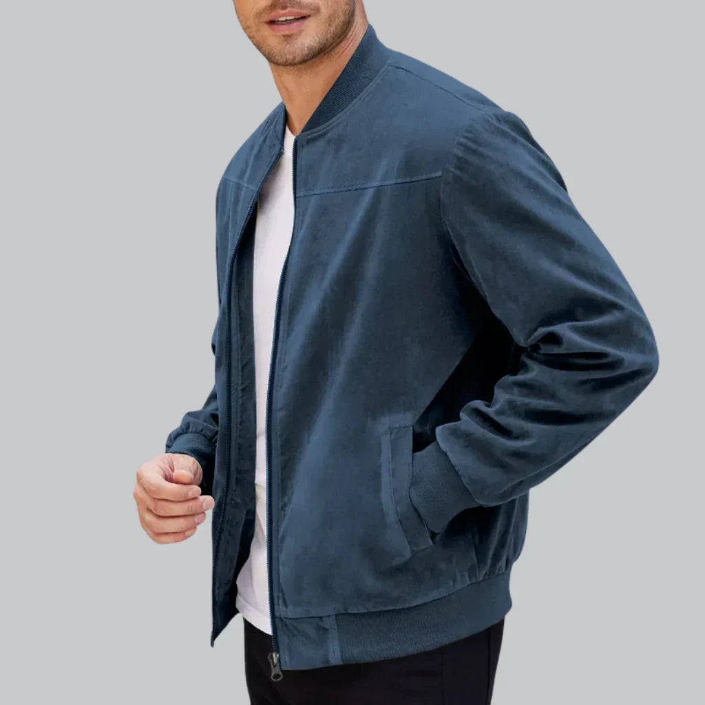 Men’s Faux Suede Bomber Jacket | Zip-Up Front | Lightweight Modern Fit